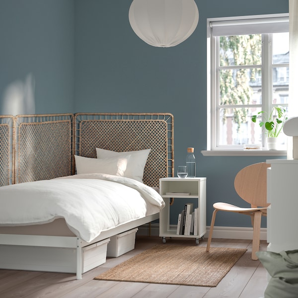 IKEA VEVELSTAD bed frame with 3 headboards, Twin White / Tolkning Rattan, Ikea Ireland | 5139AHDTV