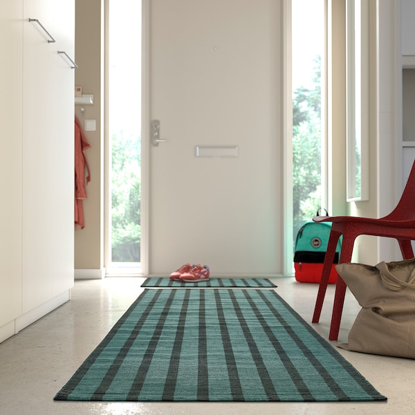 IKEA VÄGSKYLT rug, blue-green/black, 2'7 inx8'2 in Blue Green / Black, Ikea Ireland | 1267FWGNA