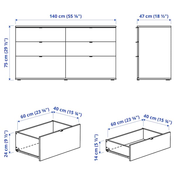IKEA VIHALS 6-drawer dresser, white/anchor/unlock function, 55 1/8x18 1/2x29 1/2 in, Ikea Ireland | 5690DCWRK
