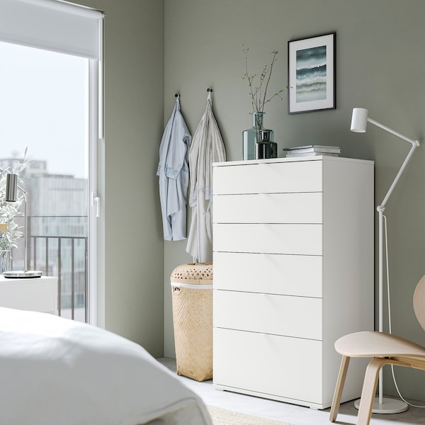 IKEA VIHALS 6-drawer dresser, white/anchor/unlock function, 27 1/2x18 1/2x47 1/4 in, Ikea Ireland | 3675EWTXD