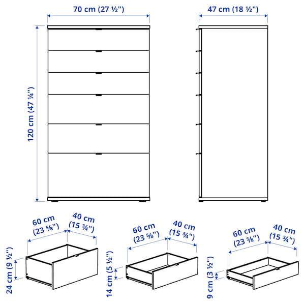 IKEA VIHALS 6-drawer dresser, white/anchor/unlock function, 27 1/2x18 1/2x47 1/4 in, Ikea Ireland | 3675EWTXD