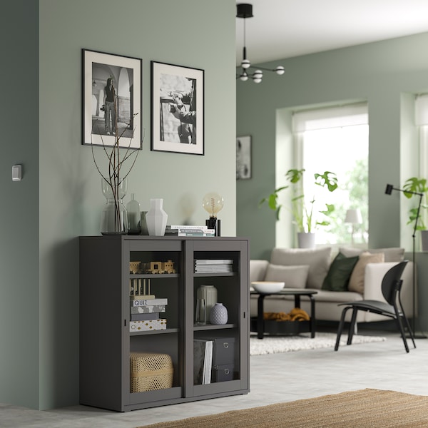 IKEA VIHALS cabinet with sliding glass doors, 37 1/2x14 5/8x35 3/8 in Dark Gray, Ikea Ireland | 6102UYNLP