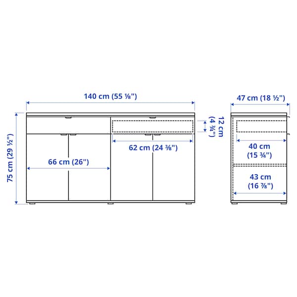 IKEA VIHALS sideboard, 55 1/8x18 1/2x29 1/2 in White, Ikea Ireland | 2387FZJLA