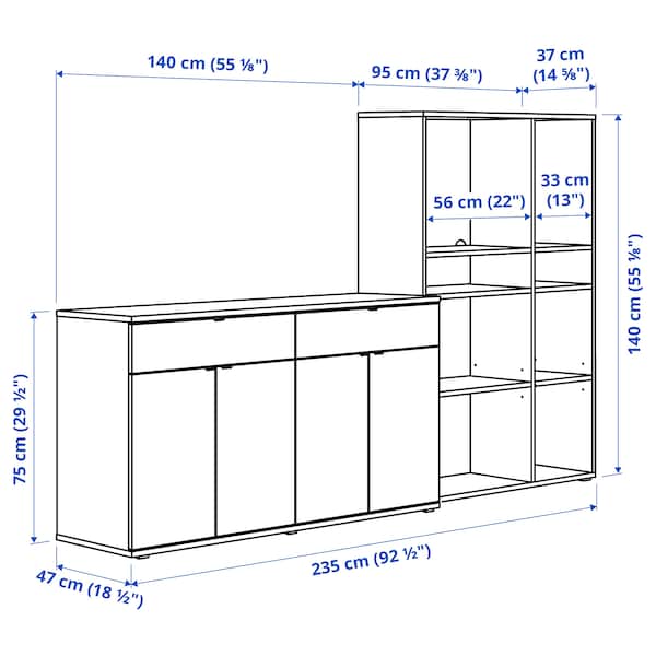 IKEA VIHALS storage combination, dark gray, 92 1/2x18 1/2x55 1/8 in, Ikea Ireland | 6428KXZAV