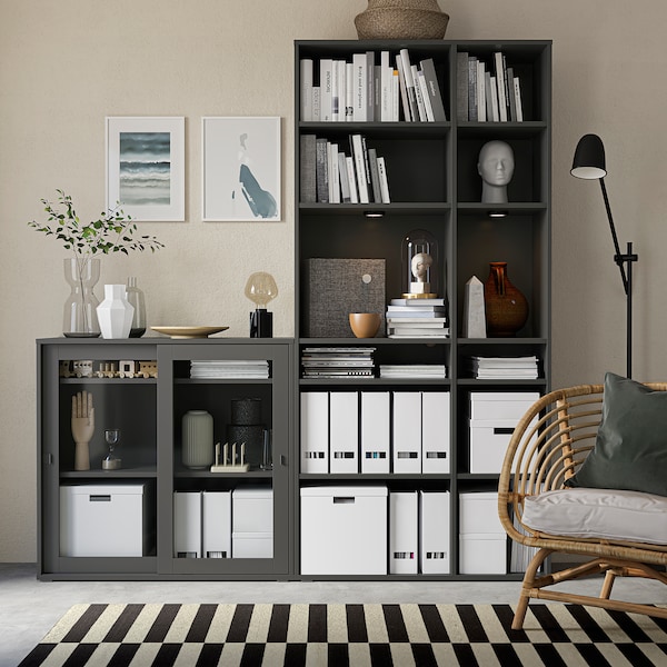 IKEA VIHALS storage combination w/glass doors, clear glass, 74 3/4x14 5/8x78 3/4 in Dark Gray, Ikea Ireland | 6851KQAMH