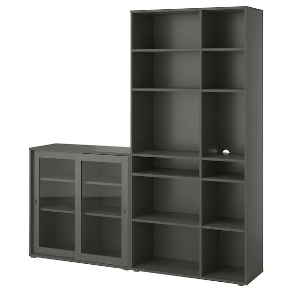 IKEA VIHALS storage combination w/glass doors, clear glass, 74 3/4x14 5/8x78 3/4 in Dark Gray, Ikea Ireland | 6851KQAMH