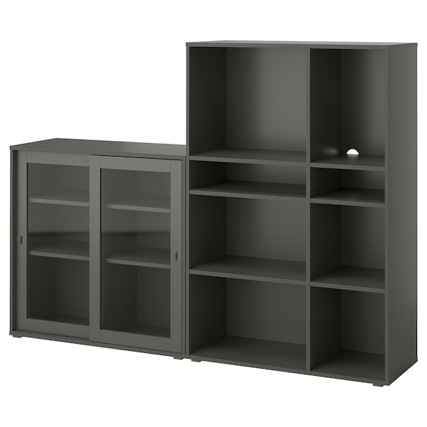 IKEA VIHALS storage combination w/glass doors, clear glass, 74 3/4x14 5/8x55 1/8 in Dark Gray, Ikea Ireland | 0572PURSY