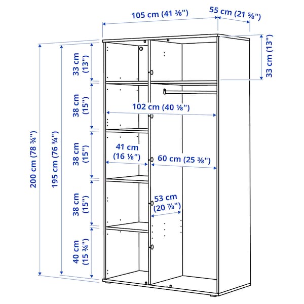 IKEA VIHALS wardrobe with 2 doors, white, 41 3/8x22 1/2x78 3/4 in, Ikea Ireland | 0237YEZHG