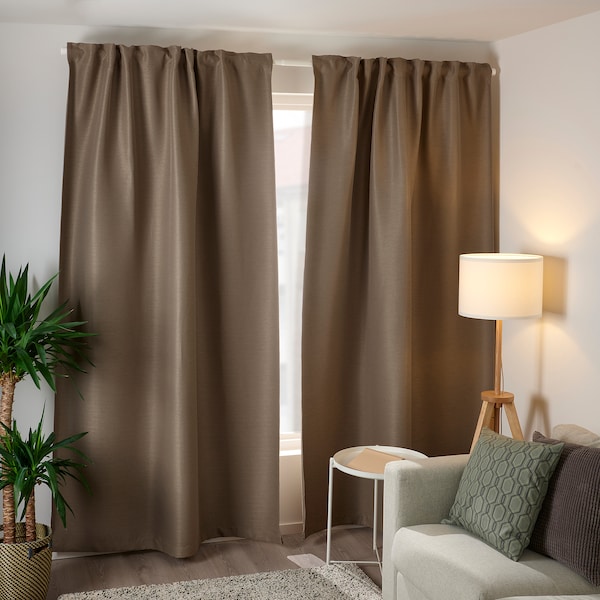 IKEA VILBORG room darkening curtains, 1 pair, 57x98 in Dark Gray / Beige, Ikea Ireland | 6039HAGCW