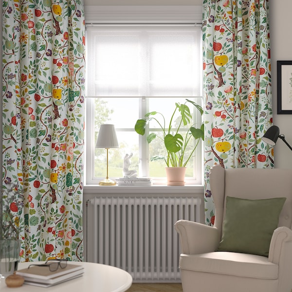 IKEA VILDPERSILJA curtains, white multicolor/floral pattern, 57x98 in White Multicolor / Floral Pattern, Ikea Ireland | 4237WLJHI