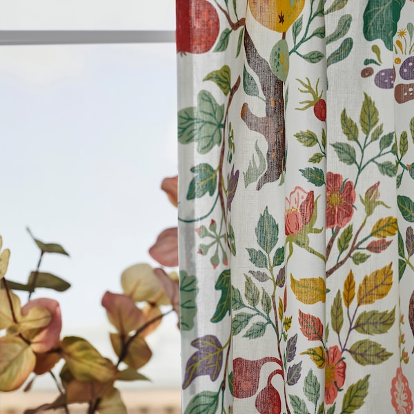 IKEA VILDPERSILJA curtains, white multicolor/floral pattern, 57x98 in White Multicolor / Floral Pattern, Ikea Ireland | 4237WLJHI