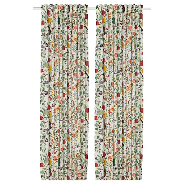 IKEA VILDPERSILJA curtains, white multicolor/floral pattern, 57x98 in White Multicolor / Floral Pattern, Ikea Ireland | 4237WLJHI