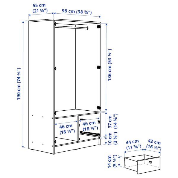 IKEA VILHATTEN wardrobe with 2 doors and 2 drawers, oak effect, Ikea Ireland | 1854UAGRI