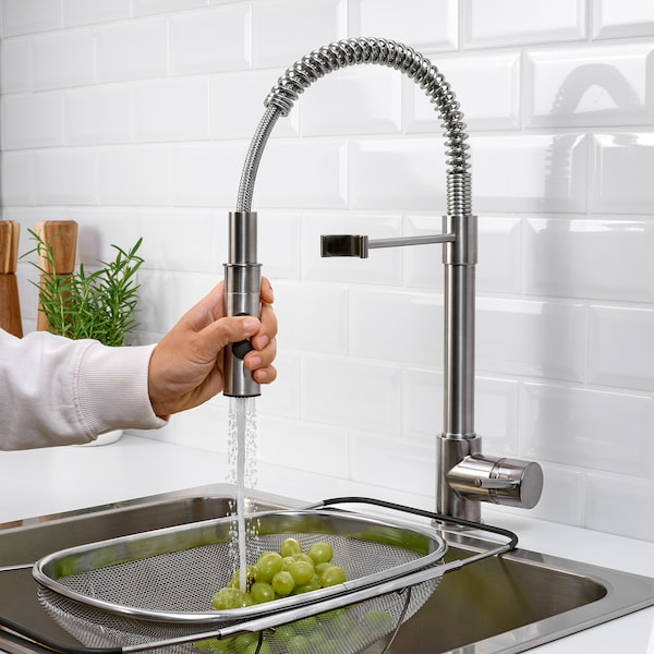 IKEA VIMMERN kitchen faucet with handspray, stainless steel color, Ikea Ireland | 6530YQTRO