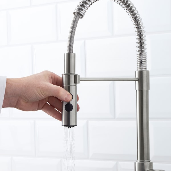 IKEA VIMMERN kitchen faucet with handspray, stainless steel color, Ikea Ireland | 6530YQTRO