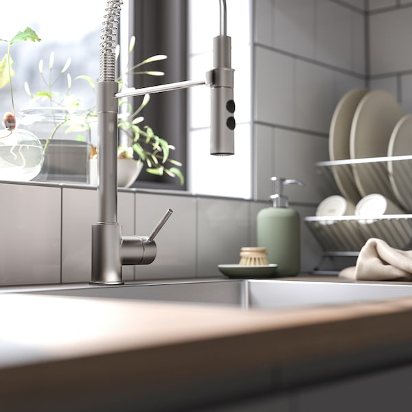 IKEA VIMMERN kitchen faucet with handspray, stainless steel color, Ikea Ireland | 6530YQTRO