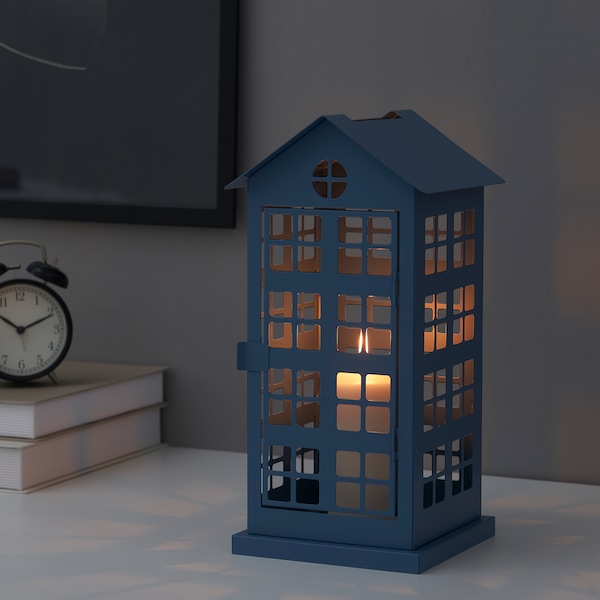 IKEA VINTERFEST block candle holder, house/dark blue, 14 in, Ikea Ireland | 8130ITSGZ