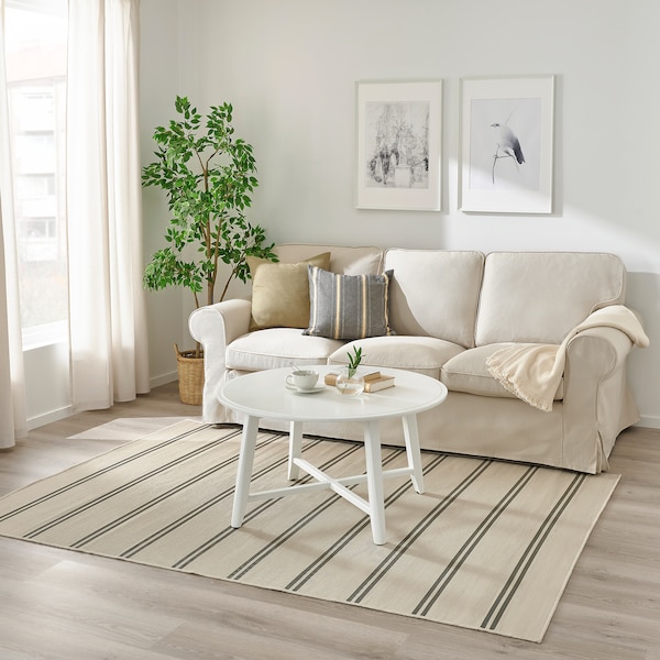 IKEA VIRKLUND rug flatwoven, in/outdoor, beige/dark gray, 5'3 inx7'7 in, Ikea Ireland | 8061QSICY