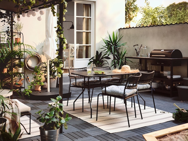 IKEA VIRKLUND rug flatwoven, in/outdoor, beige/dark gray, 5'3 inx7'7 in, Ikea Ireland | 8061QSICY