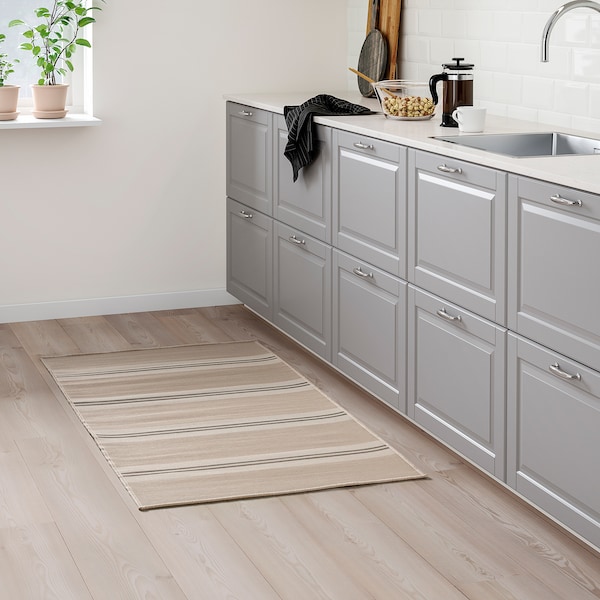 IKEA VIRKLUND rug flatwoven, in/outdoor, white/beige/dark gray, 2'7 inx4'11 in, Ikea Ireland | 7408GCNQH