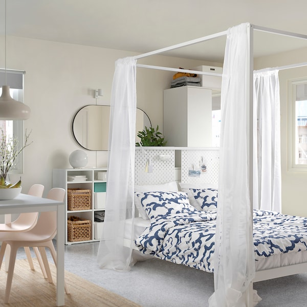 IKEA VITARNA four-poster bed frame, white Luröy, Full Skådis White, Ikea Ireland | 6078LEJDT