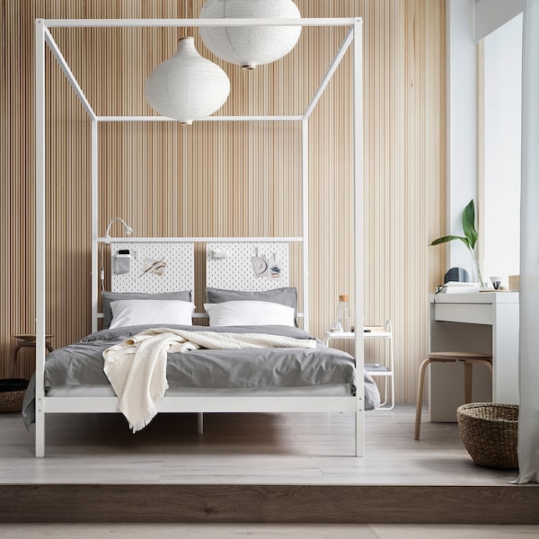 IKEA VITARNA four-poster bed frame, white Luröy, Full Skådis White, Ikea Ireland | 6078LEJDT