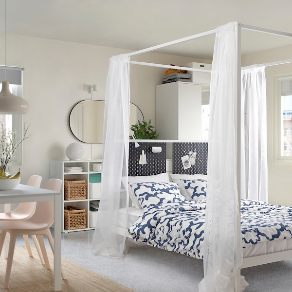 IKEA VITARNA four-poster bed frame, white Luröy, Full Skådis Black, Ikea Ireland | 1072TNVFP