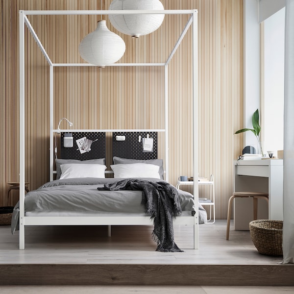IKEA VITARNA four-poster bed frame, white Luröy, Full Skådis Black, Ikea Ireland | 1072TNVFP