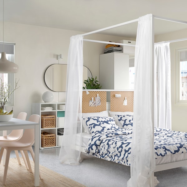 IKEA VITARNA four-poster bed frame, white Luröy, Full Skådis Wood, Ikea Ireland | 2165QMBYA