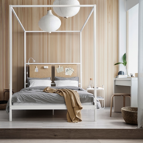 IKEA VITARNA four-poster bed frame, white Luröy, Full Skådis Wood, Ikea Ireland | 2165QMBYA