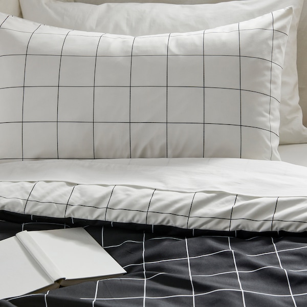 IKEA VITKLÖVER comforter set, Full/Queen White Black / Check, Ikea Ireland | 5739CHLAQ