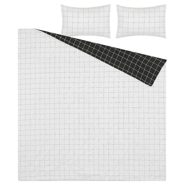 IKEA VITKLÖVER comforter set, Full/Queen White Black / Check, Ikea Ireland | 5739CHLAQ