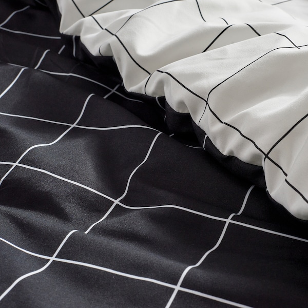 IKEA VITKLÖVER comforter set, Twin/Twin X-long White Black / Check, Ikea Ireland | 7859SERTD