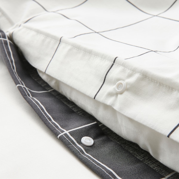 IKEA VITKLÖVER duvet cover and pillowcase(s), King White Black / Check, Ikea Ireland | 7264BDLCF