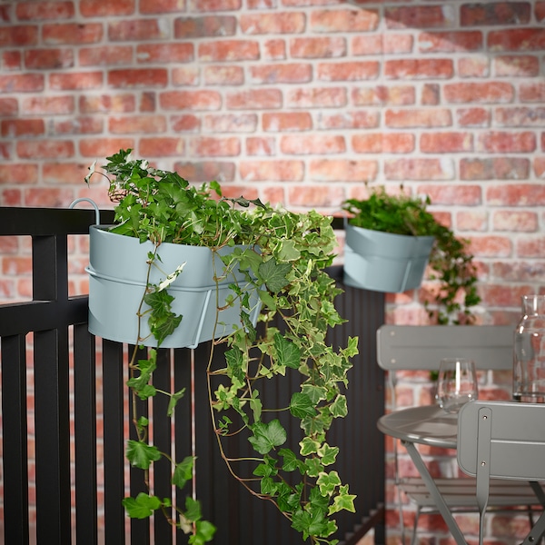 IKEA VITLÖK flower box with holder, indoor/outdoor light gray-blue, 22x7 ¾ in, Ikea Ireland | 0951XDBAM