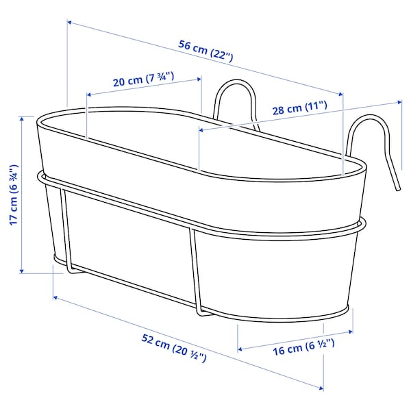 IKEA VITLÖK flower box with holder, indoor/outdoor light gray-blue, 22x7 ¾ in, Ikea Ireland | 0951XDBAM