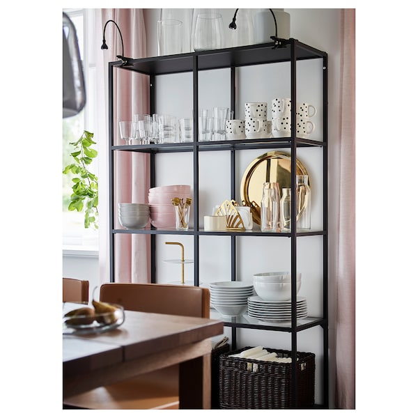 IKEA VITTSJÖ Shelf unit, glass, Width: 39 3/8 in Black / Brown, Ikea Ireland | 9460ROGEK