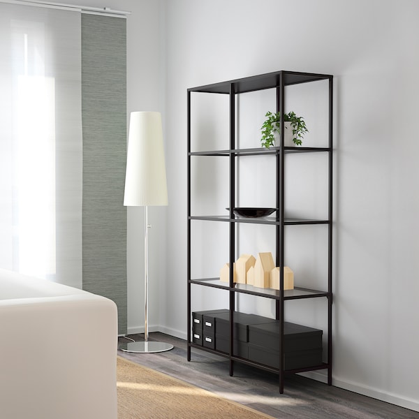 IKEA VITTSJÖ Shelf unit, glass, Width: 39 3/8 in Black / Brown, Ikea Ireland | 9460ROGEK