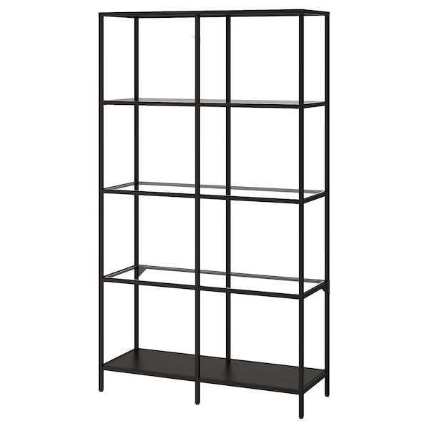 IKEA VITTSJÖ Shelf unit, glass, Width: 39 3/8 in Black / Brown, Ikea Ireland | 9460ROGEK