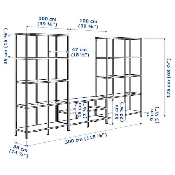 IKEA VITTSJÖ TV storage combination, 118 1/8x14 1/8x68 7/8 in White / Glass, Ikea Ireland | 7463KUXBA