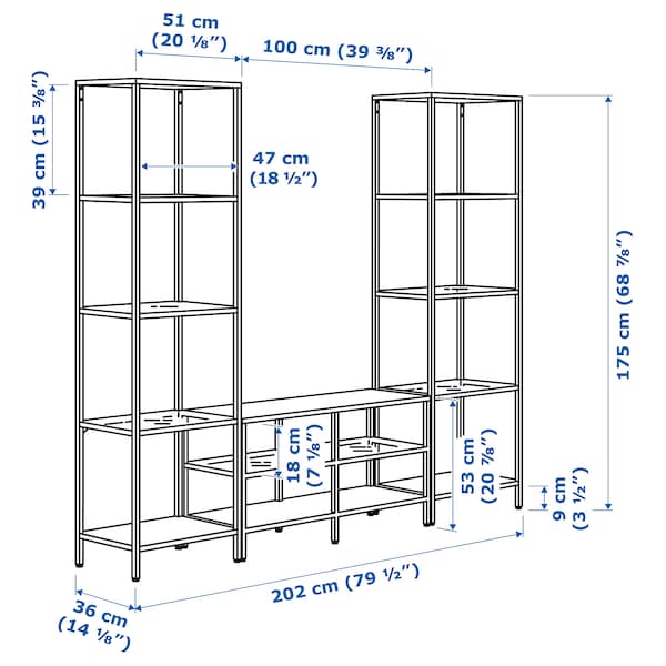 IKEA VITTSJÖ TV storage combination, 79 1/2x14 1/8x68 7/8 in White / Glass, Ikea Ireland | 4290NBRGE