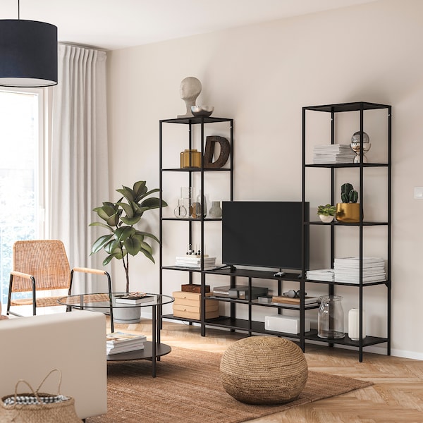 IKEA VITTSJÖ TV storage combination, 79 1/2x14 1/8x68 7/8 in Black / Brown / Glass, Ikea Ireland | 9035SPFAB