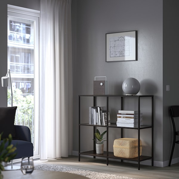 IKEA VITTSJÖ shelf unit, black-brown/glass, 39 3/8x36 5/8 in, Ikea Ireland | 0587NCYHR