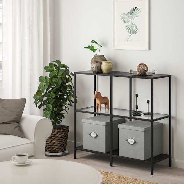 IKEA VITTSJÖ shelf unit, black-brown/glass, 39 3/8x36 5/8 in, Ikea Ireland | 0587NCYHR
