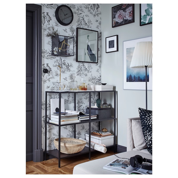 IKEA VITTSJÖ shelf unit, black-brown/glass, 39 3/8x36 5/8 in, Ikea Ireland | 0587NCYHR