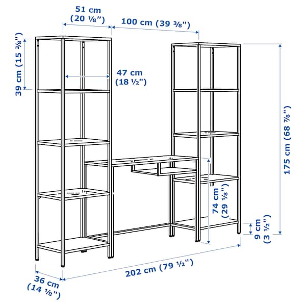 IKEA VITTSJÖ shelving unit with laptop table, white/glass, 79 1/2x14 1/8x68 7/8 in, Ikea Ireland | 3867YTNBA