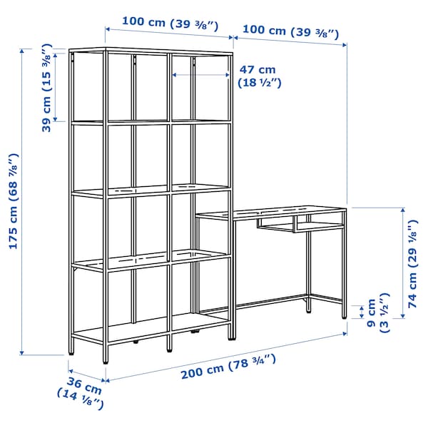 IKEA VITTSJÖ shelving unit with laptop table, white/glass, 78 3/4x14 1/8x68 7/8 in, Ikea Ireland | 6201NBZPD