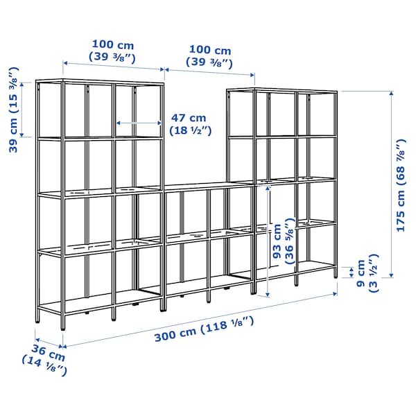 IKEA VITTSJÖ storage combination, 118 1/8x14 1/8x68 7/8 in White / Glass, Ikea Ireland | 2073WGTNM