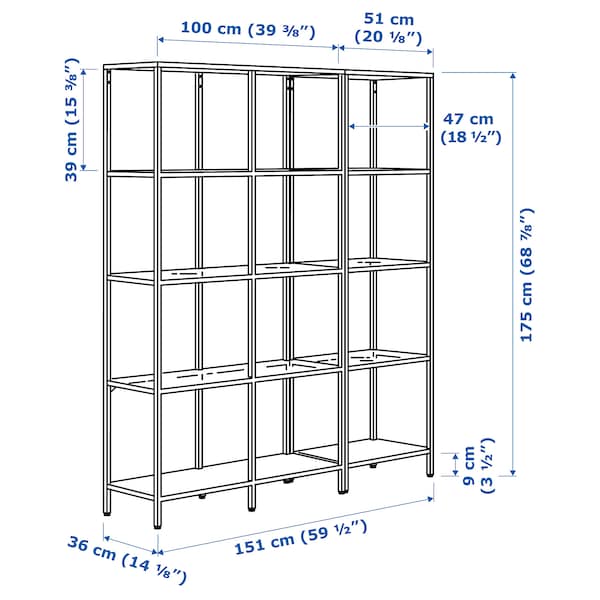 IKEA VITTSJÖ storage combination, 59 1/2x14 1/8x68 7/8 in White / Glass, Ikea Ireland | 4126UZFRW