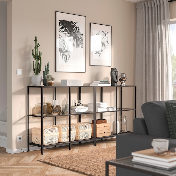 IKEA VITTSJÖ storage combination, 78 3/4x14 1/8x36 5/8 in Black / Brown / Glass, Ikea Ireland | 2831KXEPO